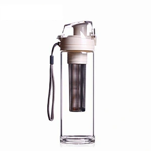 Double Wall Glass Drink Tea Water Bottle With Tea Infuser Wholesale Borosilicate Glass Cup