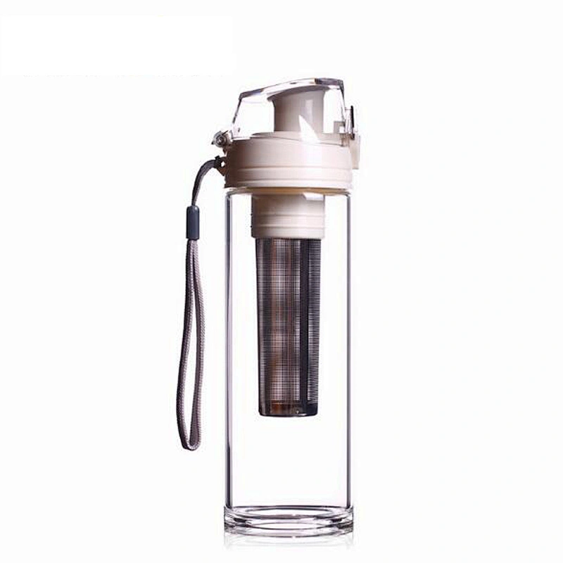 Double Wall Glass Drink Tea Water Bottle With Tea Infuser Wholesale Borosilicate Glass Cup