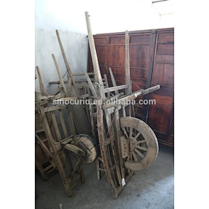 Chinese antique wood craft decoration rustic wooden garden cart