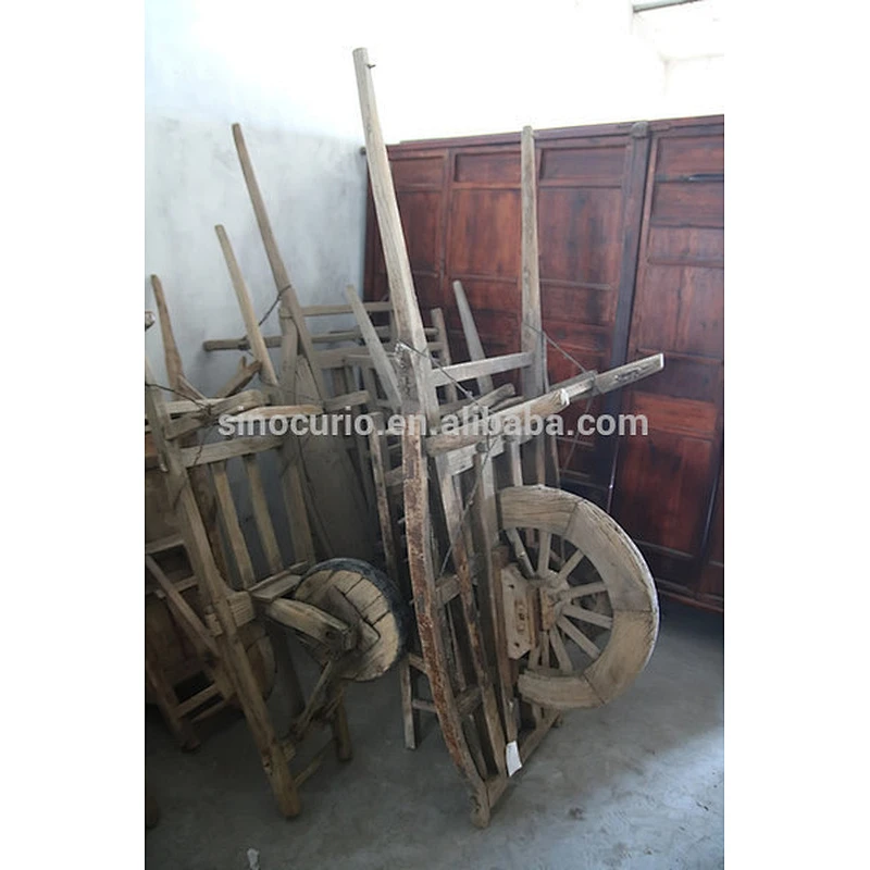 Chinese antique wood craft decoration rustic wooden garden cart