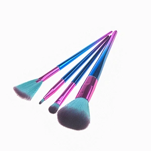 Wholesale cometic tools colorful personalized powder fan eyeshadow eyeline 4pcs makeup brush set