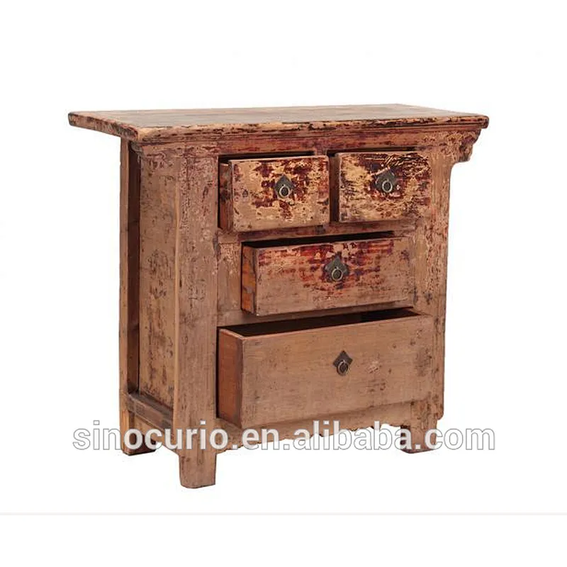 Antique Shanxi Distressed Wood Table With Drawers