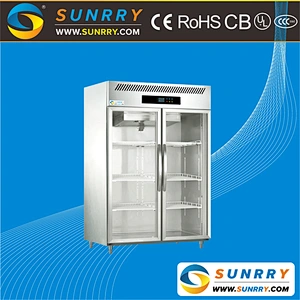 Double mini glass door display supermarket freezer for ice cream, fruit and vegetable