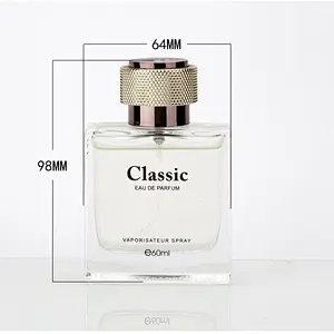 60ml clear glass square perfume bottles with pump and plastic cap