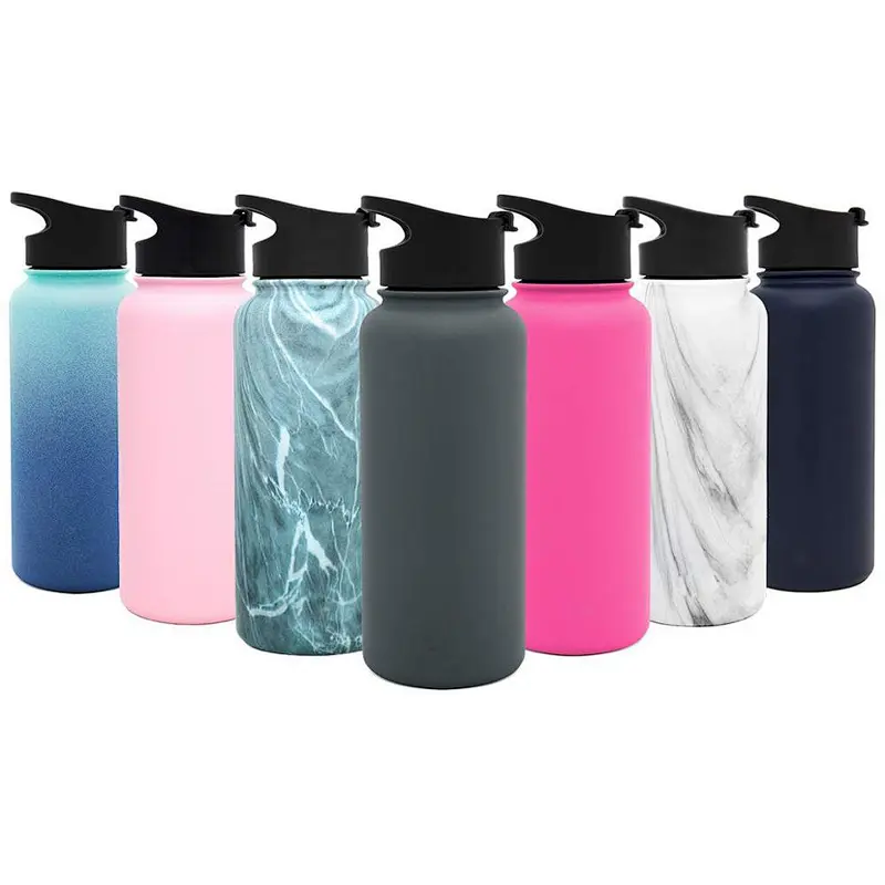 Wholesale Wide Mouth Vacuum Insulated Stainless Steel Powder Coated Sports Water Bottle with Extra Lid