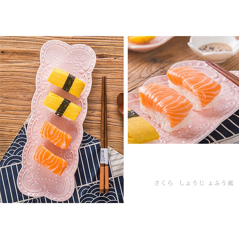 Japanese relief rectangle dish ceramic white sushi plate, bread dessert plate