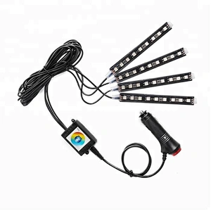 12V Auto Car Led decoration bulb Sigar Switch 9SMD 5050 RGB Music Bluetooh Control RGB Interior Atmosphere Light Strip Kit