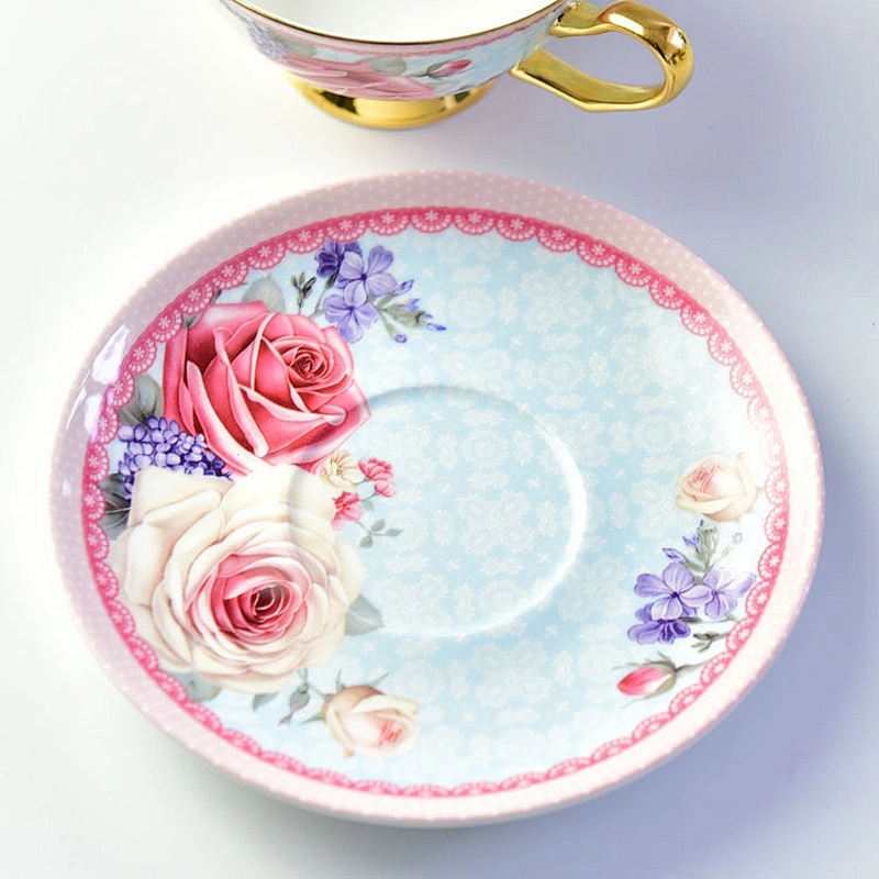 Pink flower pattern bone china porcelain cup and saucer for coffee