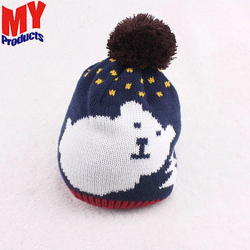 Winter Keep Warm Funny Kids Polar Bear Jacquard Knit Beanie Hat, Acrylic Cartoon Animal Hat For Children