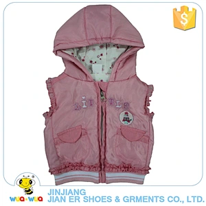 New arrival winter hooded zip up design kids girl sleeveless jacket
