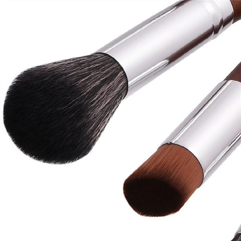 Wood Handle 10pcs Makeup Brush Set Double Ended Lip Brush Eyebrow Brush
