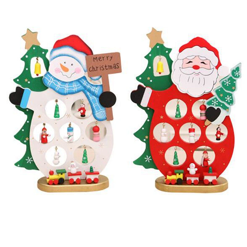 DIY 3D Christmas Home Decorations Christmas Wooden Ornaments Cartoon Santa Claus Snowman Table Decor