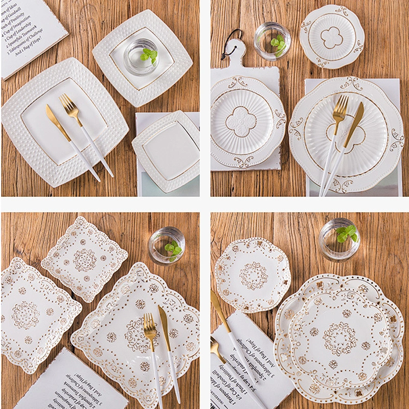 Customized Logo Tableware Simple Style Ceramic Dish Rectangular Sushi Plate Bread Dessert Plate Set Gift 15 inch