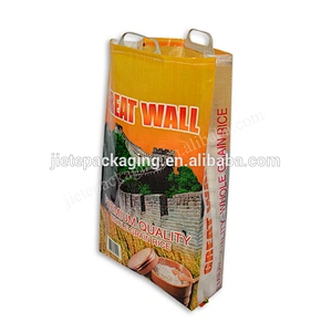 100% new material logo printing 10kg pp woven basmati rice packing bag with plastic handle