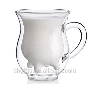 transparent 250ml Double Wall high borosilicate glass Mugs with handle for milk coffee