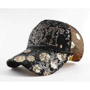 Custom wholesale sequin backpack 3D embroidered dad hat mesh trucker baseball cap