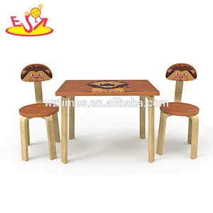 2018 New Original Design preschool brown wooden kids tables chair sets with oem W08G246