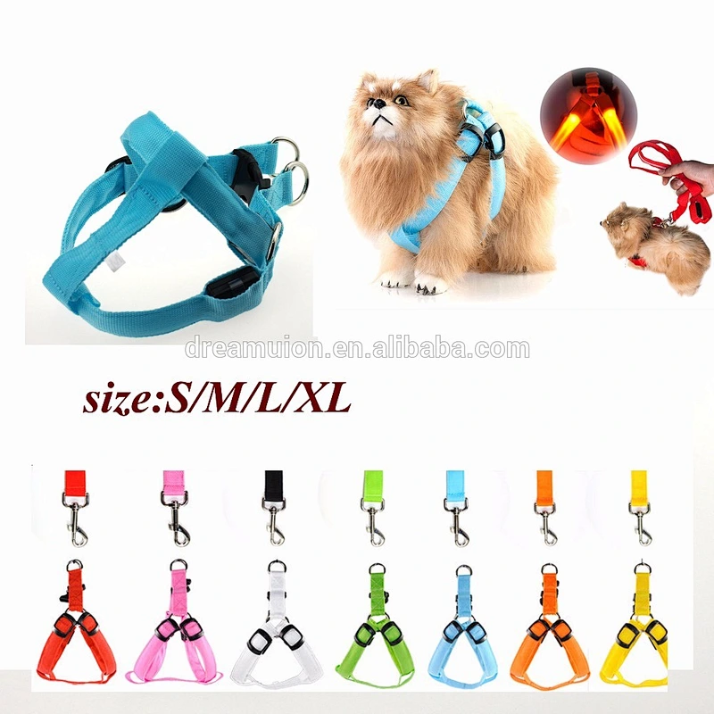 LED Flashing Light Dog Harness Safety Pet Dog Puppy Harness Collar & Lead Leash