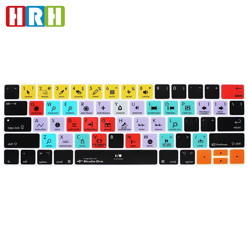 Waterproof custom silicone keyboard protector Studio One Shortcuts Keyboard cover 13inch for macbook pro covers Pro touch bar