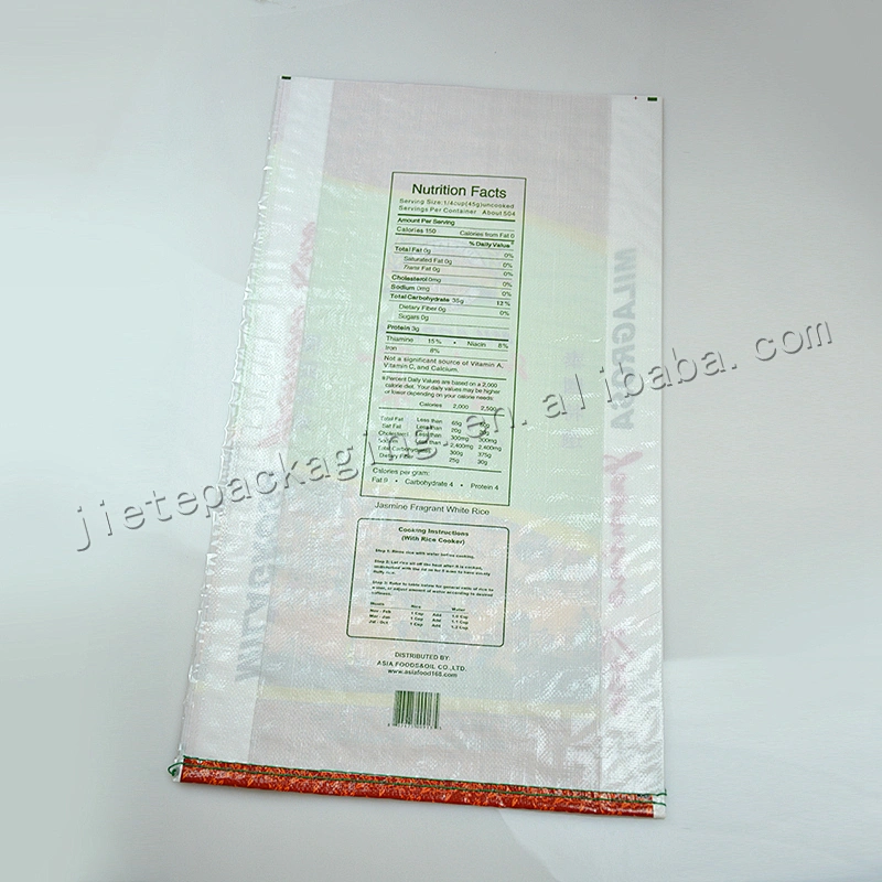Customized plain white plastic laminated and design printing pp woven 25kg rice stack bag