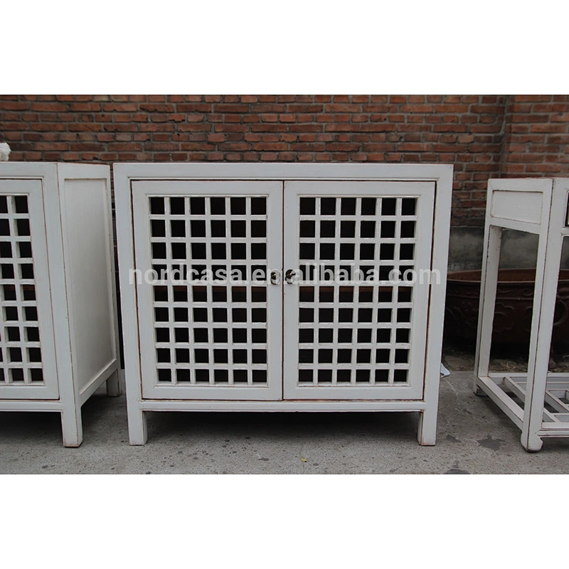 Chinese antique solid wood painted buffet sideboard Blue White Natural wood cabinet