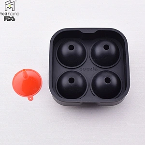2017 Hot Selling 4 Ball Shaped Silicone Ice Cube Tray With Mini Funnel