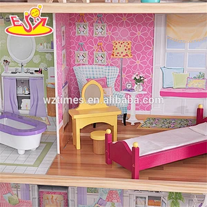 Wholesale beautiful baby wooden dollhouse toy 34 furniture pieces baby wooden doll house toy W06A217