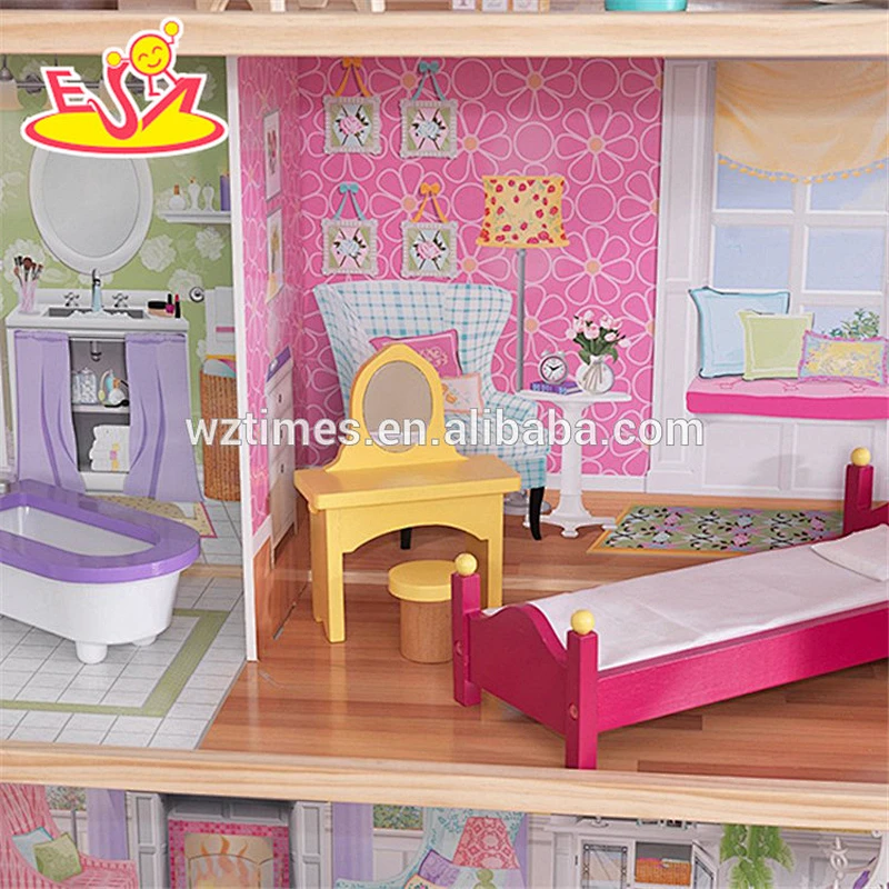 Wholesale beautiful baby wooden dollhouse toy 34 furniture pieces baby wooden doll house toy W06A217