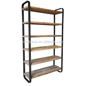 living room furniture industrial bookshelf with solid wood shelf