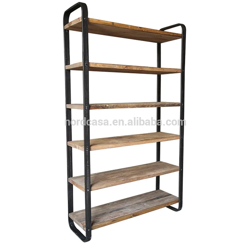 living room furniture industrial bookshelf with solid wood shelf