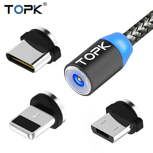 1M(3.3ft)TOPK AM17 LED Magnetic Micro Cable/Type-C USB Cable/for iPhone Cable