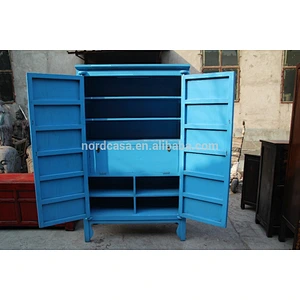 chinese antique blue furniture two door with shelf and inner drawer wardrobe