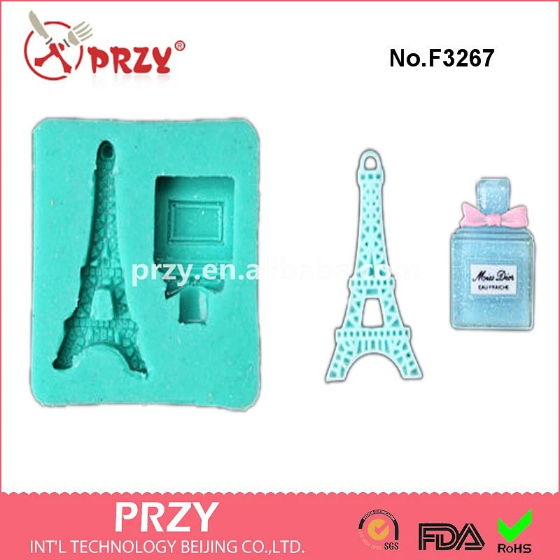 F3267 PRZY Eiffel tower with perfume silicone fondant decoration mold eiffel tower fondant mould