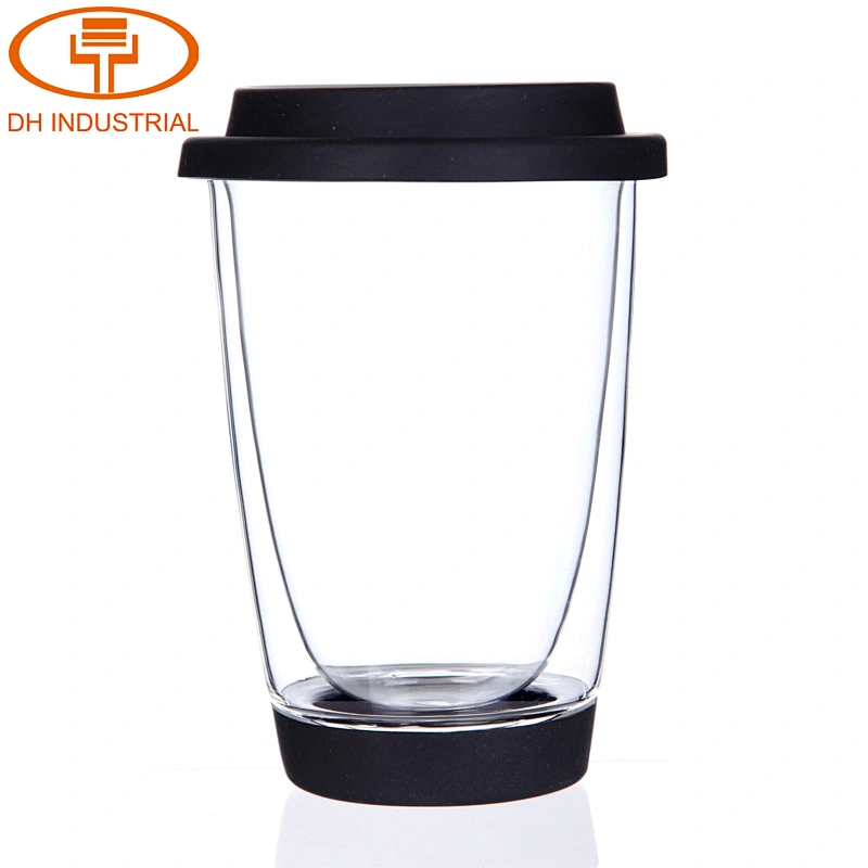 2018 Eco-Friendly 350ml double wall anti-heat glass tea mug with colorful silicone lid with good quality