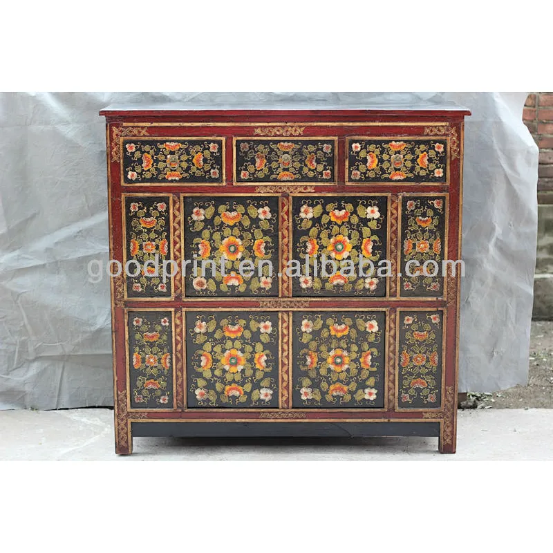 Chinese Antique Tibet Four Door Thre Drawer Cabinet