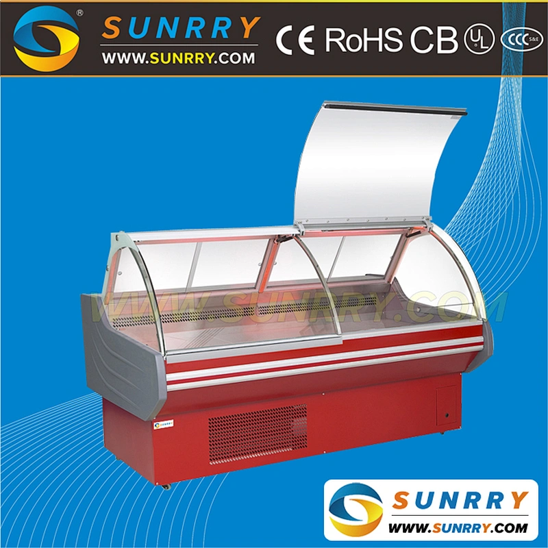 New style supermarket refrigeration equipment and deli showcase with a lifted cover