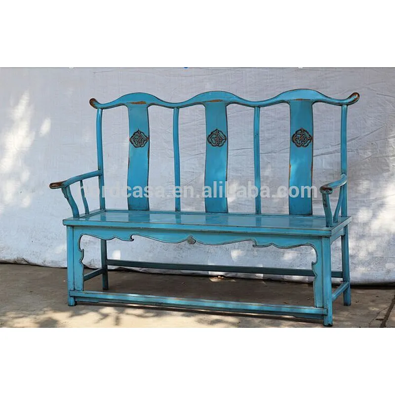Three Bench Chinese Antique Elm Wooden Carved Chair
