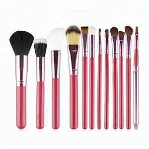 Rose Red 12pcs Makeup Brush Set With Roller Bag
