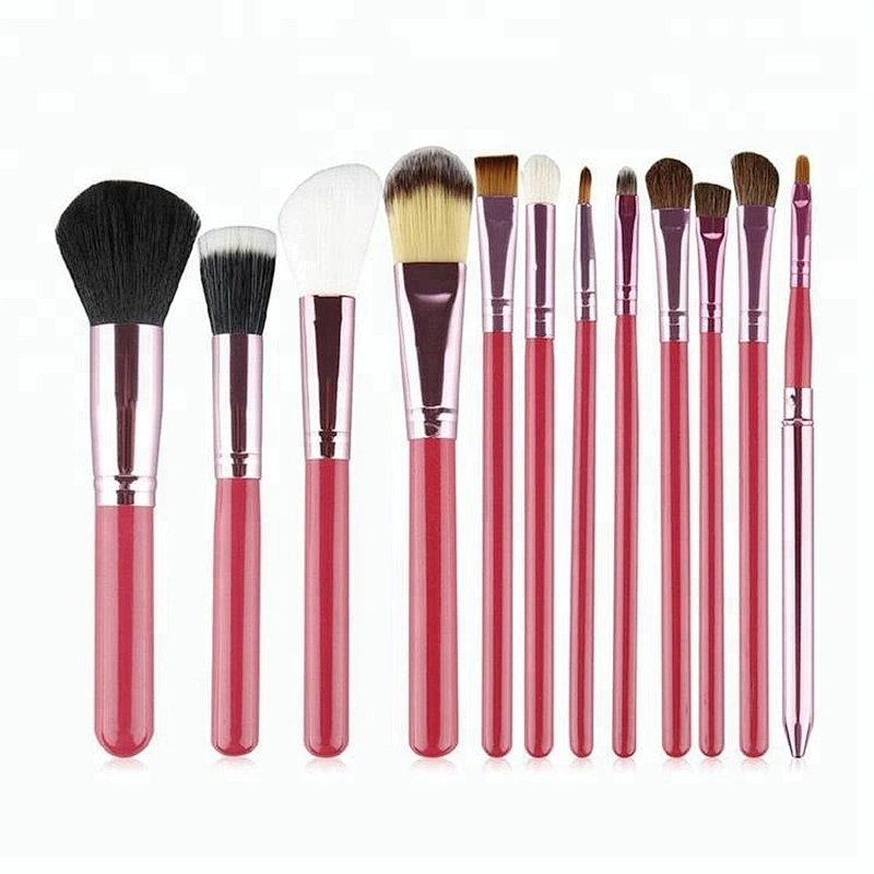 Rose Red 12pcs Makeup Brush Set With Roller Bag