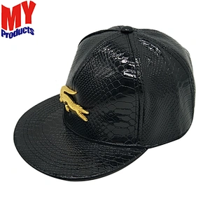 Custom 5-panel pu leather flat visor baseball hat men baseball caps with embroidery