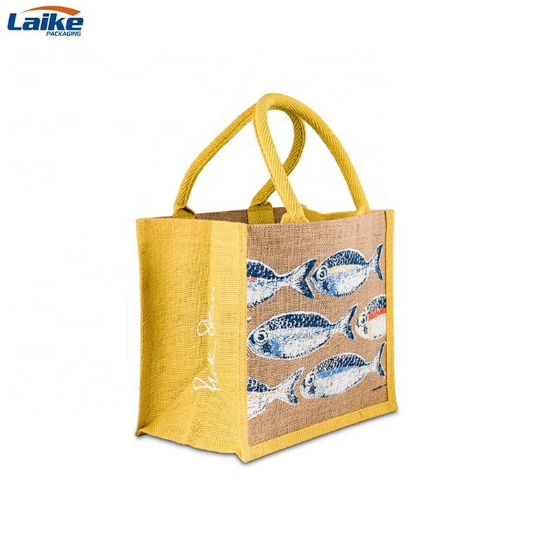 Jute tote recyclable shopping bags burlap  bags custom logo design handbags