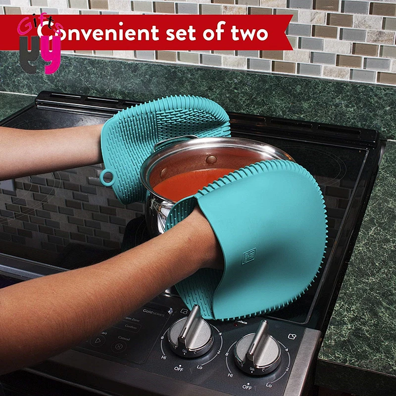 Eco-friendly heat resistant silicone cooking gloves