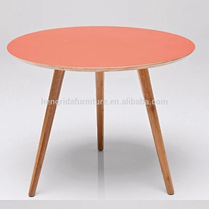Scandinavian solid oak wood legs small round decorative coffee table with RED MDF top