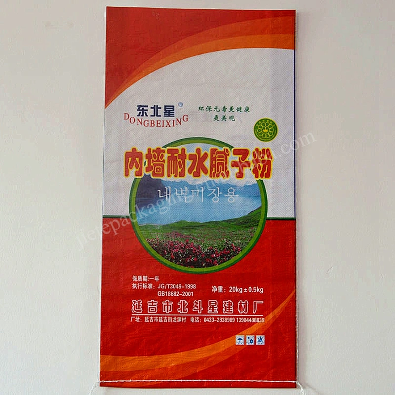 Customized white plastic 20kg bopp laminated pp woven cement bag for wall putty powder,tile adhesive,exterior wall putty bag