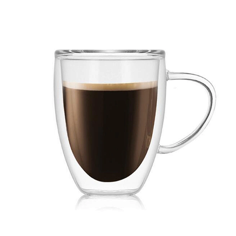 2019 Hot Sale Double Wall Glass Coffee Mug 350ml High Borosilicate Glass Cup Customized Logo Coffee Cup
