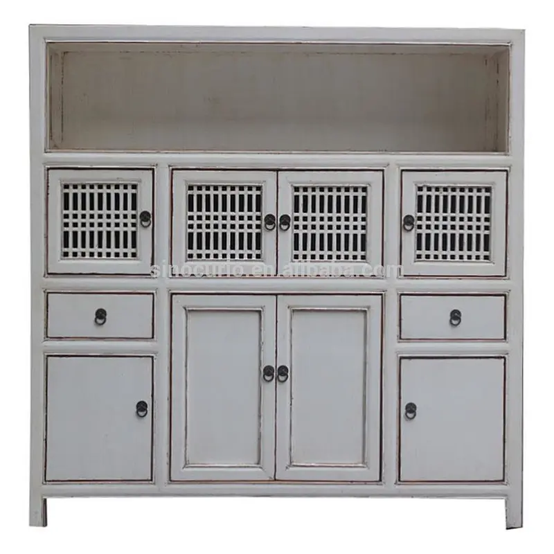 wholesale furniture china Chinese antique kitchen cabinet with lattice wooden door