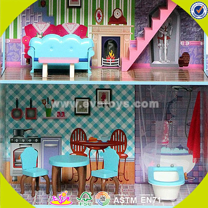 wholesale beautiful play wooden princess doll house for girls W06A102