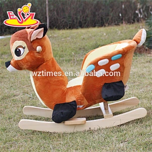 2018 new design lovely plush deer toddlers wooden rocking animals W16D074
