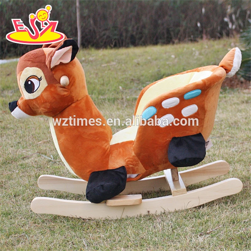 2018 new design lovely plush deer toddlers wooden rocking animals W16D074