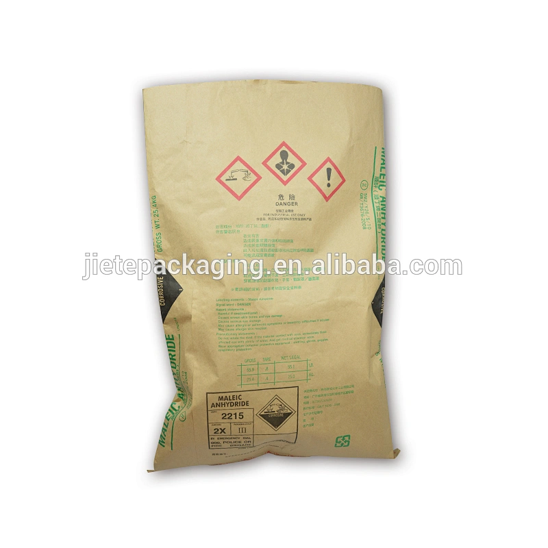 chemical cement in 20kg 25kg kraft brown paper carrier bag with a plastic liner